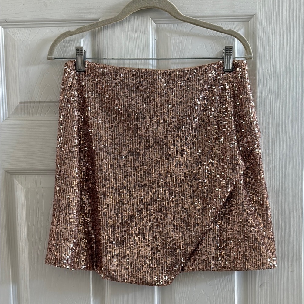 Monique Lhuillier Gold Sequin Wrap Mini Skirt Cocktail